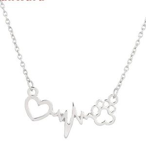 Pretty Silver Tone Dog/Paw Pendant Necklace